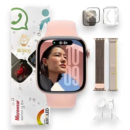 Relógio Smartwatch W11 Pro Series 11 Amoled Whatsapp Gps Nfc Rosa