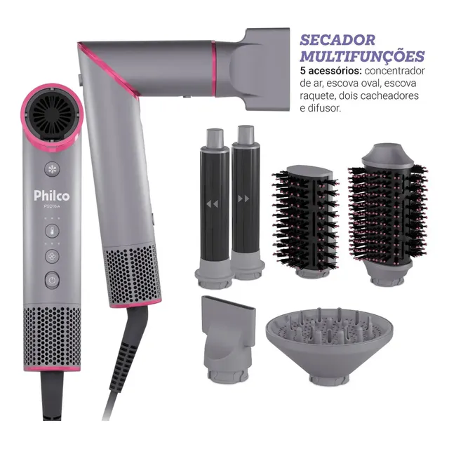 Secador de Cabelos Philco Motor BLDC 6 acessórios Fast Dry 1450W PSD16A 127v
