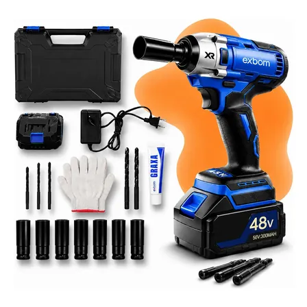 Chave De Impacto Parafusadeira Furadeira Bateria Recarregável 48v Azul 2000mah + Kit De Soquetes De Impacto MQL-CI6480 Exbom 50 Hz/60 Hz