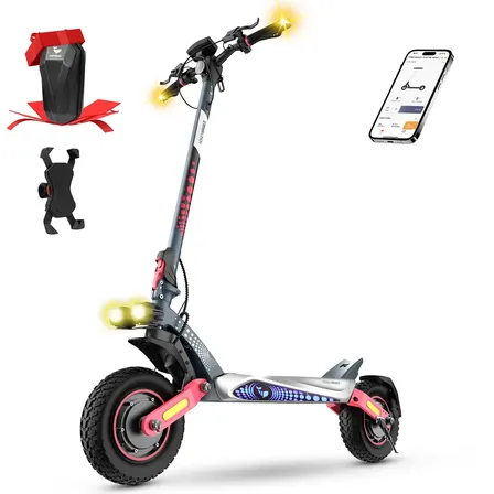 HONEYWHALE T8 Max Patinete Elétrico, Dual Motor 2000w, 52v 20ah, 65km/h, Pneus 12 Off-Road, Suspensão Dupla, App Bluetooth, Dobrável, Farol Led, Scooter Premium, Vermelho
