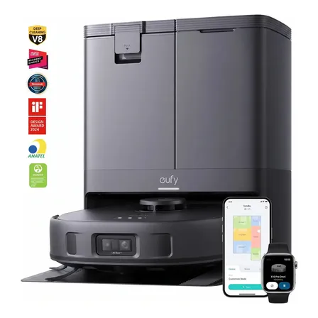 Robô Aspirador Anker Eufy X10 Pro 4 Em 1 Sucção 8000pa Ia Evita Obstáculos Mapeamento Ai.map 3.0 Lava Seca Esvazia... 220v Preto