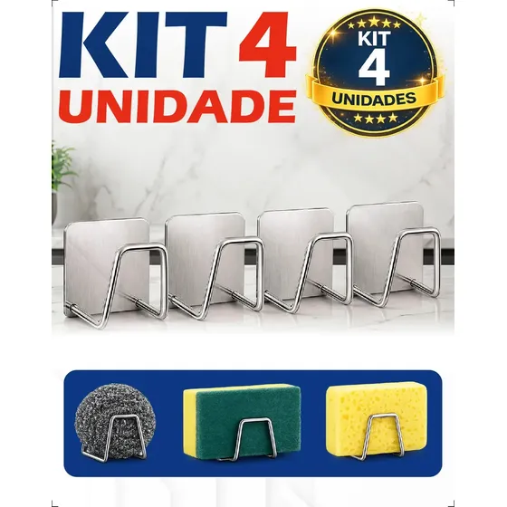 Kit 4 Suporte Esponja Bucha Gancho Pia Aço Inox Louça Cozinha Homeroarte Prateado