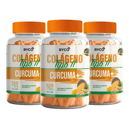 3x Cúrcuma + Colágeno Tipo 2 - 360 Cápsulas De 500mg Ryco Sem Sabor