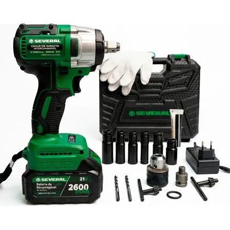 Chave De Impacto Parafusadeira Furadeira Several Importados Recarregável 21v 2600mah Maleta Ferramentas Verde