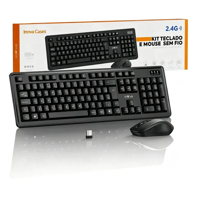 Combo Teclado E Mouse Sem Fio Avançado, Usb De 2.4g Receptor, Com Teclado Numérico E Mouse Sem Fio, Para Pcwindowsmacscomputadores De Mesa E Laptops Cor Preto, Abnt2 Português Brasil