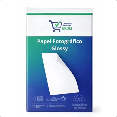 Kit 200 Folhas Papel Fotográfico A4 Glossy 180g Premium Branco Para Fotos e Cartão De Visita Brilhante