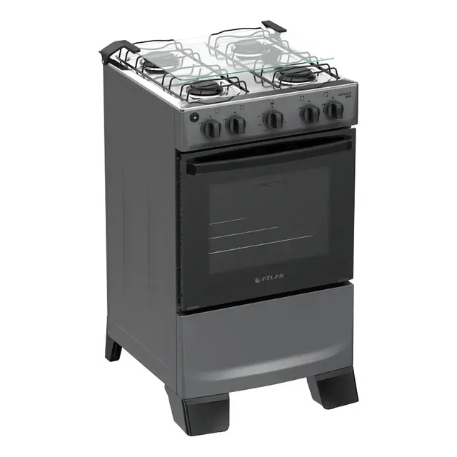 Fogão 4 Bocas Atlas Mônaco Plus Automático com Mesa de Inox Titanium Bivolt