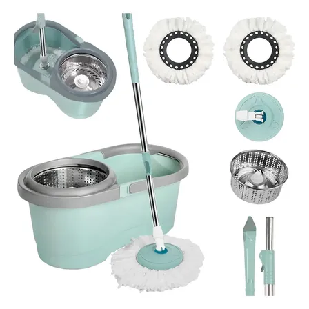 Mop Giratório 13l Rodinhas Esfregão 130cm Cesto Inox C Refil Verde