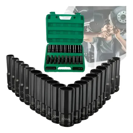 Jogo Soquete Longo Sextavado Impacto 1/2 8 A 32 Mm 15pcs Jogo De Soquete Longo 1/2'' Jogo Soquete Sextavado Aço Cromo Vanádio
