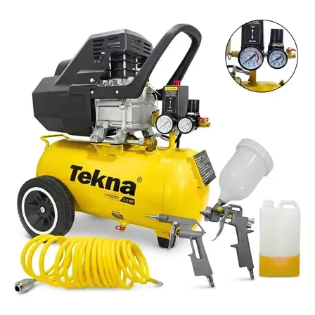 Compressor De Ar 2,5hp 8 Pés 22l Lubrificado Com Kit Tekna Amarelo 60 Hz Monofásica 220v