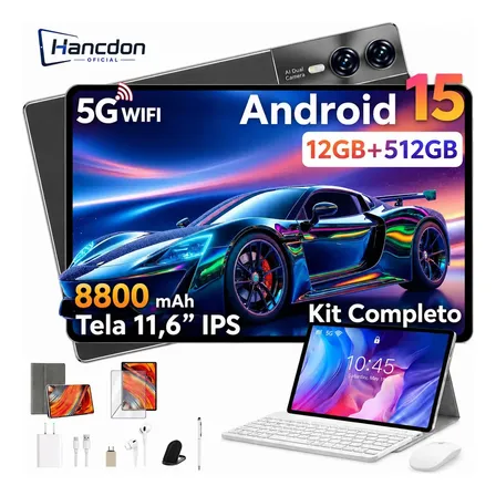 Tablet Hancdon Pro12 Android 15 12gb Ram 512gb Memória 11,6 Dual Sim Wi-fi Kit Completo Com Teclado Mouse E Caneta Cor Cinza