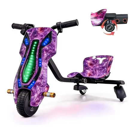 Triciclo Elétrico Drift Infantil 36v 250w Motor Brushless Bluetooth Luz Led Com Capacete E Joelheira Presente Para Menino E Menina