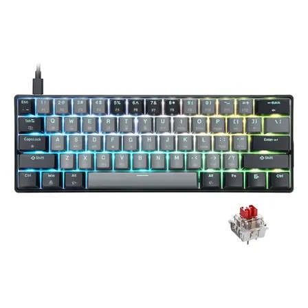 Teclado Mecânico Gamer 60% Com Hotswap Rgb E Switches Vermelhos Usb-c Layout Us Cinza E Preto-switch Red Inglês Us