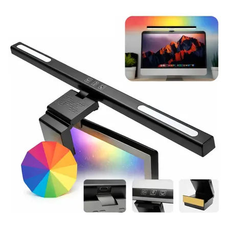 Luminária Barra Led Rgb Luz Colorido Monitor Iluminação Mesa Notebook Computador Usb Mesa Cor Preto Diggicom