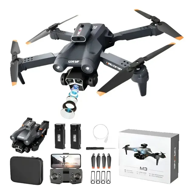 Dli Drone M3 Com Câmera Dupla Hd 1080p Drone Fpv Profissional Mini Quadricóptero Dobrável Com Controle Remoto Inclui Duas Baterias De 1800 Mah E Maleta De Transporte Preto