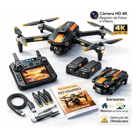 Drone Lf669 Max Gps 4k Profissional Câmera Dupla Ajustável 360° Evitação De Obstáculos Controle Com Tela Retorno Automático Brushless Dobrável 2 Baterias Fpv Transmissão Em Tempo Real Longo Alcance