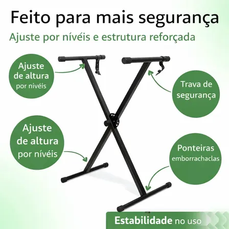 Suporte X Para Teclado Musical Tx Music Dobrável Em Aço Com Regulagem De Altura Preto