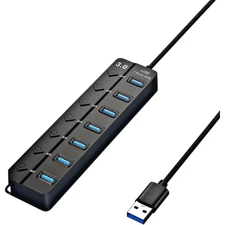 Hub Usb 3.0 De 7 Portas Eletric Teck Com Botões Individuais E Proteção Preto