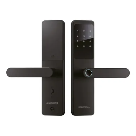 Fechadura Digital Eletrônica Biométrica NovaDigital Fusion Embutir Wifi Tuya App Senha Cartão TAG Chave Inteligente Preta
