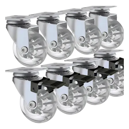 Kit 8 Rodinhas Para Moveis Rodízio Roda 50mm Silicone Reforçada Giratória Com Trava 2 Polegadas Com Placa E Freio Gel Transparente