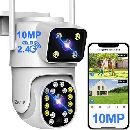 2nlf Câmeras De Segurança Wifi 360° Ip66 Conversação Bidirecional Visão Noturna Eseecloud App 2 Lentes 2 Telas 10mp