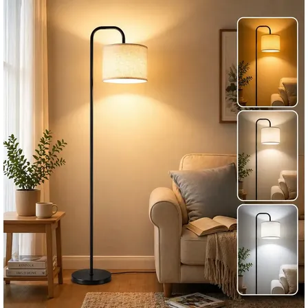 Luminária De Chão E27 60w Sem Lâmpada, Luminária De Cabeceira Moderna Com Cúpula De Linho, Luz Suave Para Sala, Quarto E Escritório, Abajur De Piso Com Interruptor De Pedal, Tieesa Preto Branco