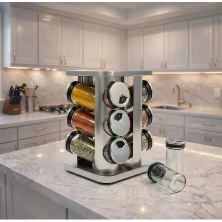 Porta Condimentos Giratório Inox 12pote De Vidro Inox