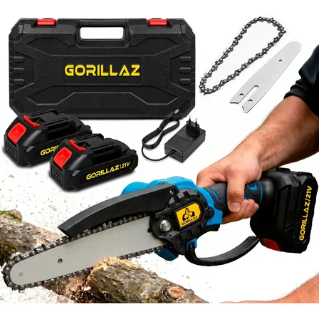 Moto Serra Elétrica 6 Polegadas 2 Baterias 21v Portátil Recarregável Profissional Sabre 150mm Com Maleta Gorillaz Azul E Preto 127/220v 60hz