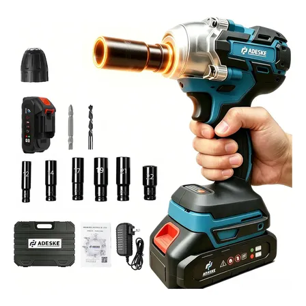 Chave De Impacto Adeske 21v Sem Fio, 320 Nm E Mandril 1/2 Com Acessórios E Maleta Azul-turquesa 127/220v 50hz/60hz