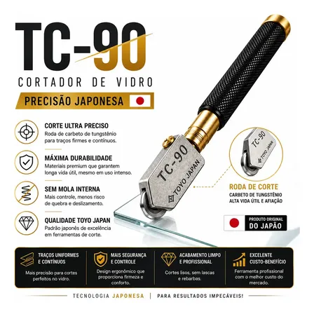 Cortador Vidro Tc-90 Toyo Japan Carbeto Tungstênio Alta Durabilidade Profissional