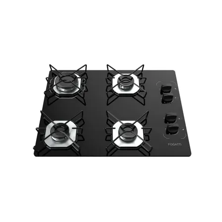 Cooktop Fogatti Ori 4 Bocas 41cm Vidro Inox Preto Bivolt - Promo Wave 127/220v