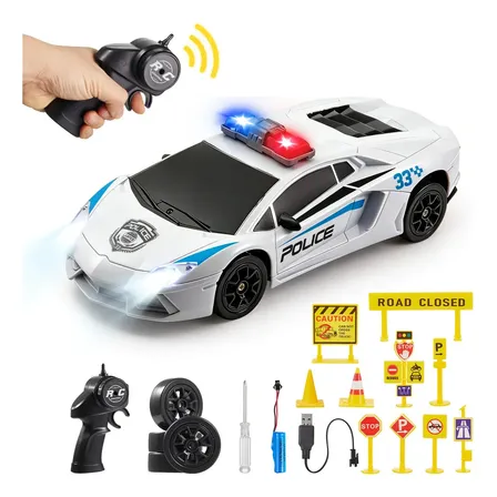 Carro Controle Remoto Drift 4x4 Escala 1:24 RC com Luz LED e Bateria Recarregável Infantil