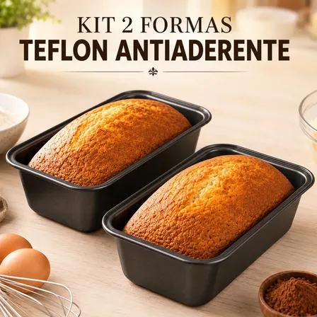 Kit 2 Formas De Pão Bolo Inglês Antiaderente Teflon Assadeira Para Pão Caseiro Cuca Lasanha Torta Brownie Profissional Resistente Forno Air Fryer Aço Carbono Pítia Preto