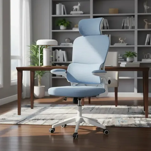 Cadeira Escritório Ergonômica Genebra Luvinco Cor Azul Com Suporte Lombar Estofado Mesh Malha