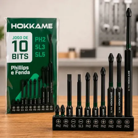 Jogo 10 Bits Philips Ph2 Longo E Fenda Ponteira Magnética Imantada P/ Parafusadeira