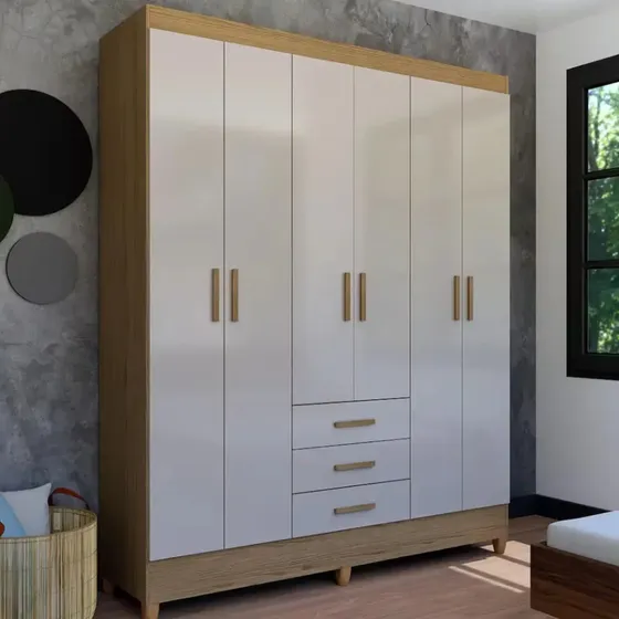 Guarda-roupa Casal New Olimpia Plus 6 Portas Bartira Avel/cappuccino