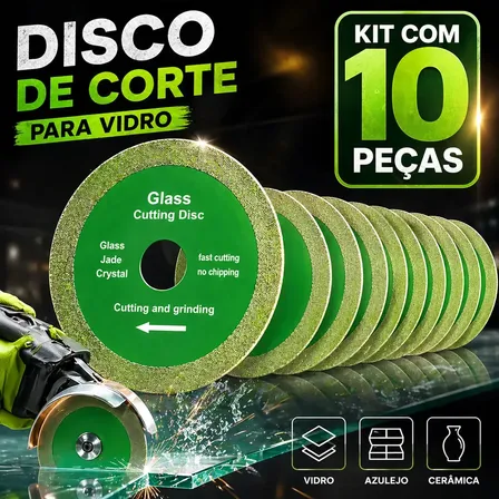 Kit 10 Discos Diamantados De Corte 100mm Para Vidro, Porcelanato E Mármore Com Anel De Redução Verde