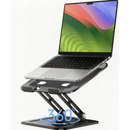 Suporte De Mesa Metal Para Notebook Eletro Mex Gira 360° Suporte Ergonômico Para Laptop Para Mesa, Mesa Dobrável E Portátil Para Computador, Compatível Com Macbook Pro E Air (10-16 ) Preto