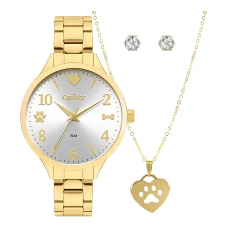 Kit Relógio Condor Feminino Dourado Co2035nto/k4k Dourado Prata