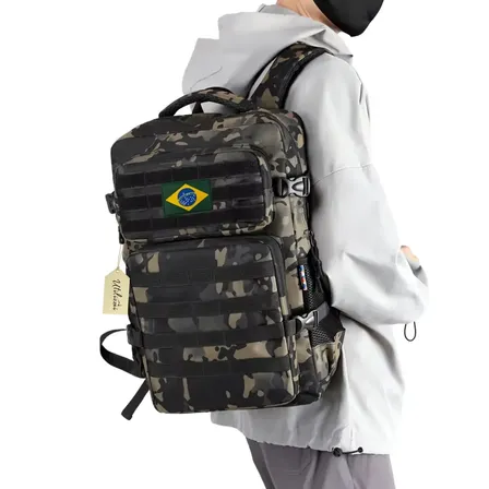 Mochila Tática Militar Bolsa Resistente 30 Litros Impermeável Escola Faculdade Trabalho Super Reforçada Bandeira Brasil Brinde Preto Camuflada Utilizzei Camuflada Preta