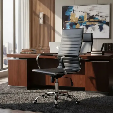 Cadeira de Escritório Diretor XINMEROX Ergonômica de Couro Sintético com Rodas e Base Cromada