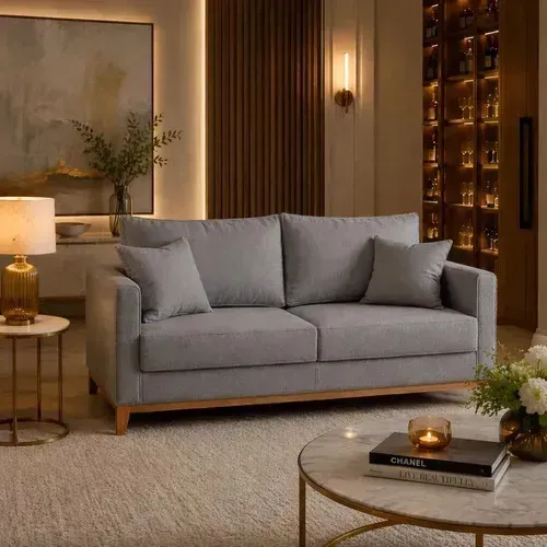 Sofá Luxo 2 Lugares 1,40 Linho Cinza Confortável Sala De Estar Recepção Clínica Escritório Acompanha 2 Almofadas Decorativas Mz Móveis