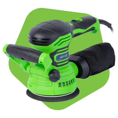 Lixadeira Orbital 400w 13000 Rpm 125mm 220v Profissional 6 Velocidades Com Punho Auxiliar Lon400 Nevvo Verde 50/60 Hz