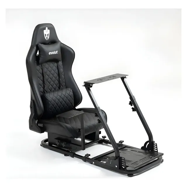 Simulador Cockpit Gamer Suporte Volante Egc100 Evolut Em Aço Preto