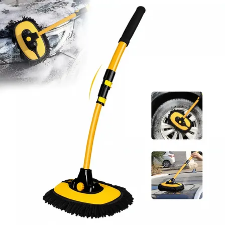 Esfregão Microfibra Giratório 180° Mopa De Limpeza Carros Amarelo 63-110cm Ajustável Cabo Longo Para Limpeza Fácil E Sem Arranhões