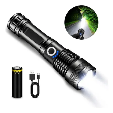 Lanterna Tática T9 Led 1500 Lm, Potente E Recarregável Com Zoom Telescópico Preto