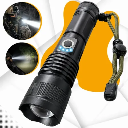 Lanterna Tática T9 Led Usb Recarregável Alto Brilho Potente Mais Forte Do Mundo Zoom Brielli Home Branco Preto