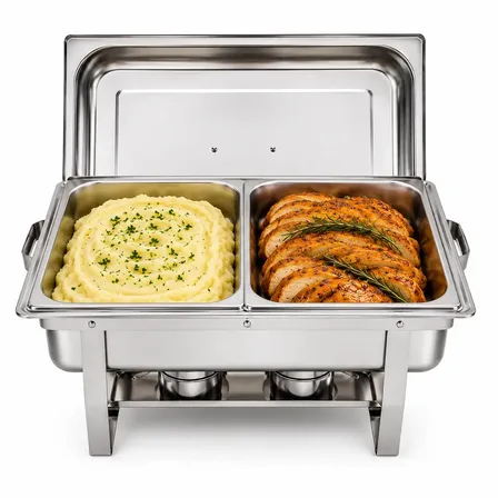 Rechaud Retangular 11 Litros Buffet Inox 2 Cubas Banho Maria Tampa Removível 1/2 Panelas Cuba Buffet Marca Usd