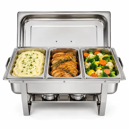 Rechaud Retangular 11l Com 3 Cubas 1/3 Banho Maria Gourmet Panelas Cuba Buffet Marca Usd