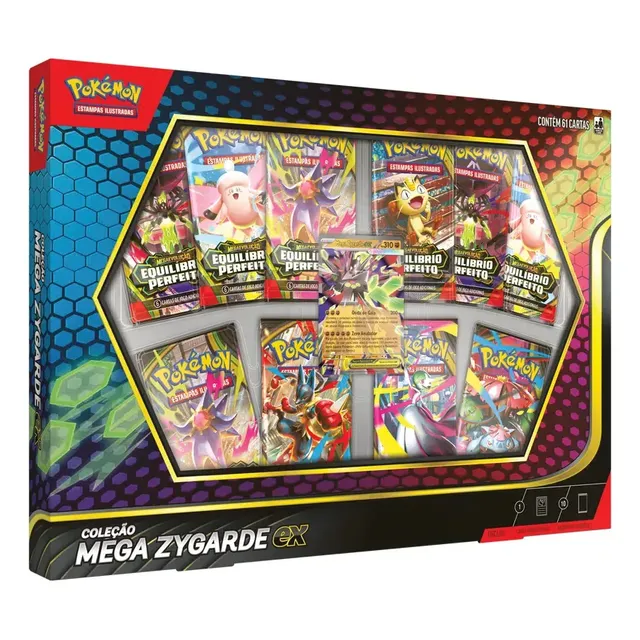 Cartas Pokémon Box Tcg Jogo Coleção Mega Zygarde Ex Com 61 Cards Copag Português